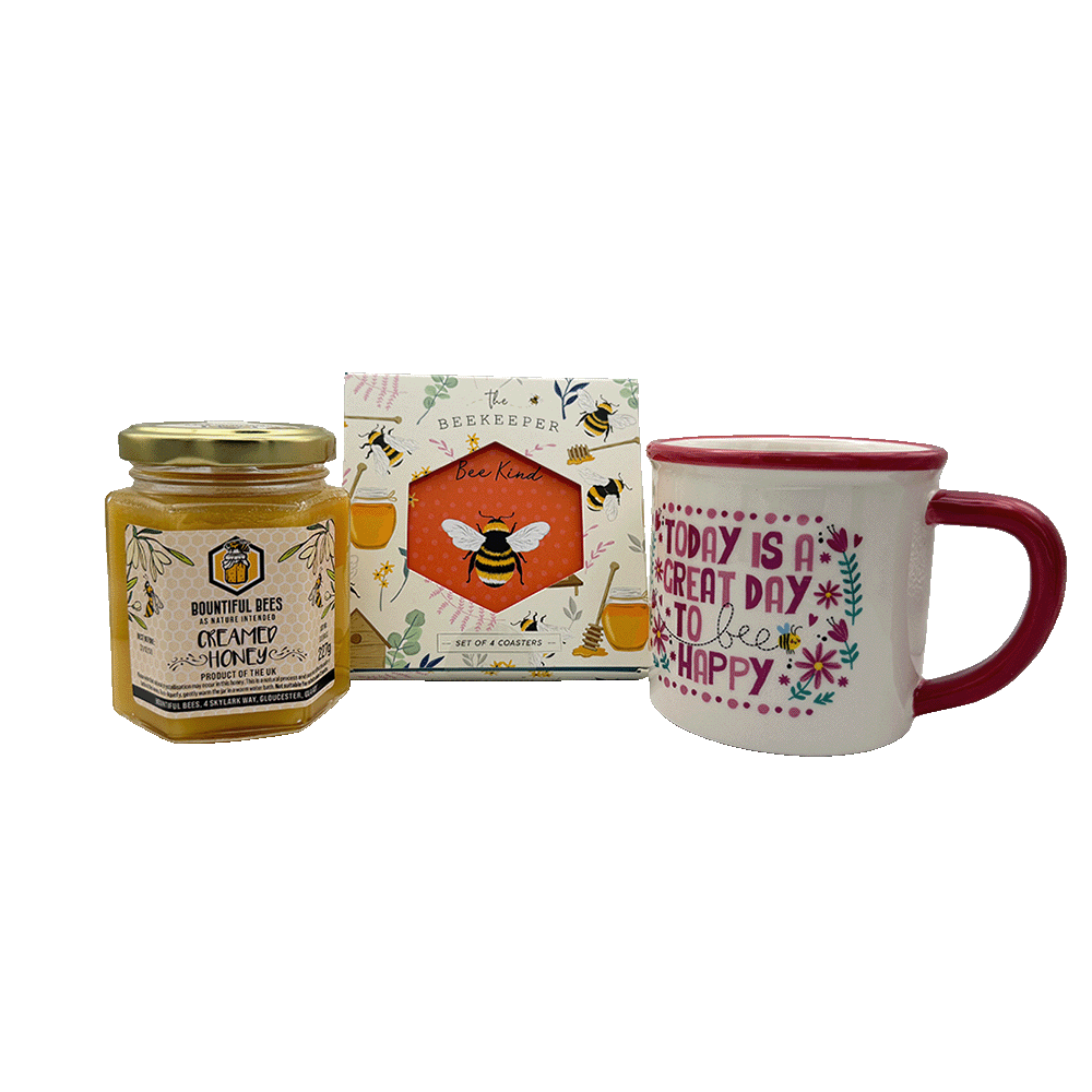 Bee Happy Honey, Mug & Coaster Gift Set – Choose Your Favourites