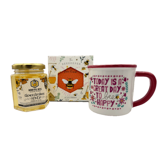Bee Happy Honey, Mug & Coaster Gift Set – Choose Your Favourites