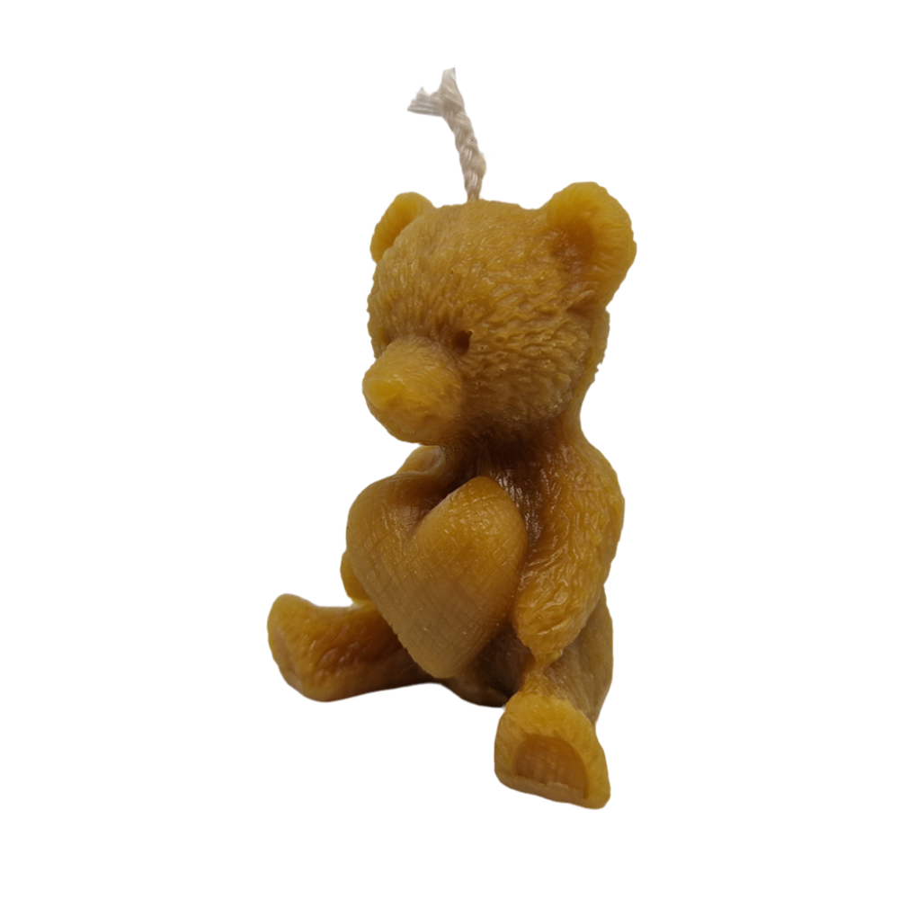 Bear with heart beeswax candle