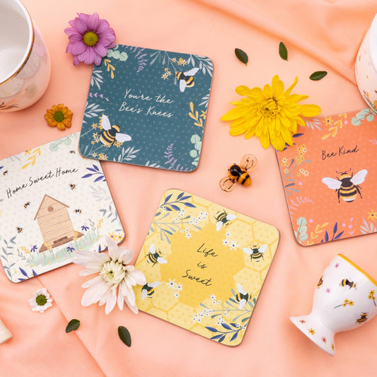 Bee-Themed Set of 4 Gift Boxed Coasters