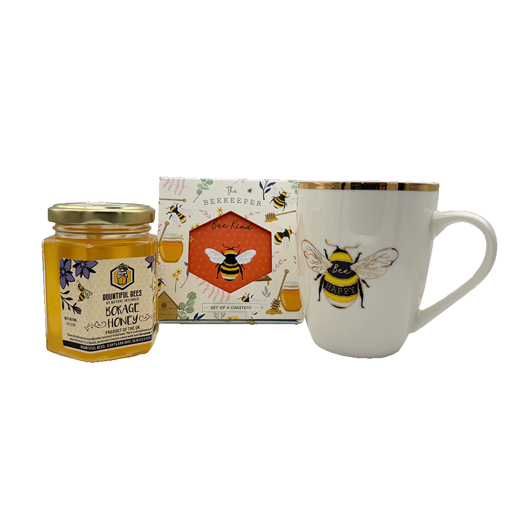 Bee Happy Honey, Mug & Coaster Gift Set – Choose Your Favourites