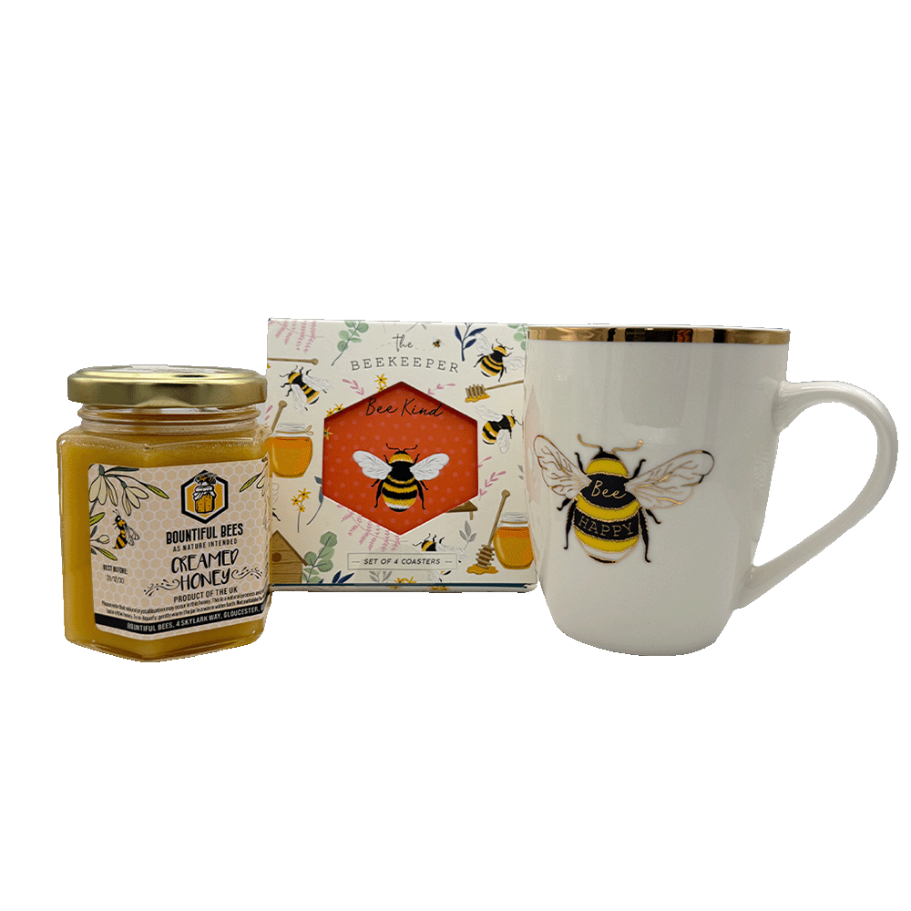 Bee Happy Honey, Mug & Coaster Gift Set – Choose Your Favourites