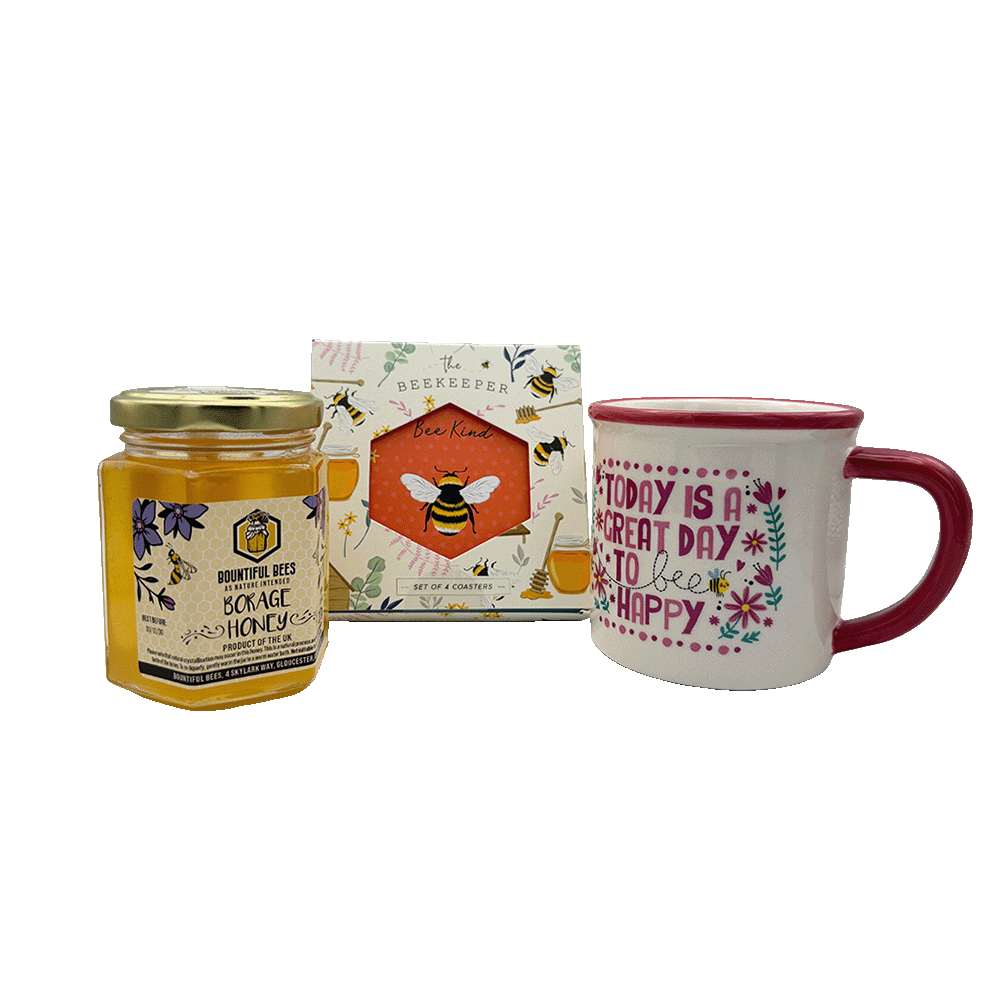 Bee Happy Honey, Mug & Coaster Gift Set – Choose Your Favourites