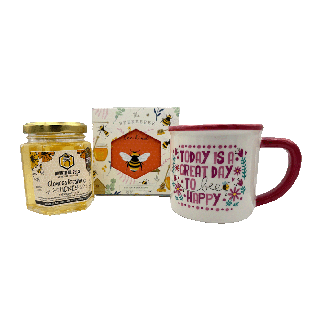 Bee Happy Honey, Mug & Coaster Gift Set – Choose Your Favourites