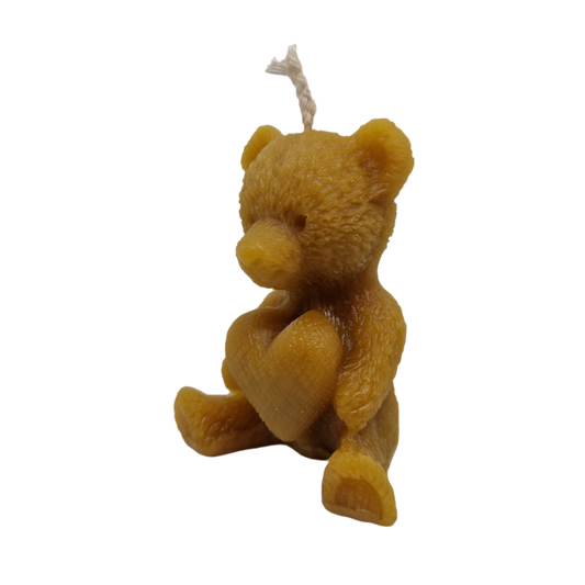 Bear with heart beeswax candle