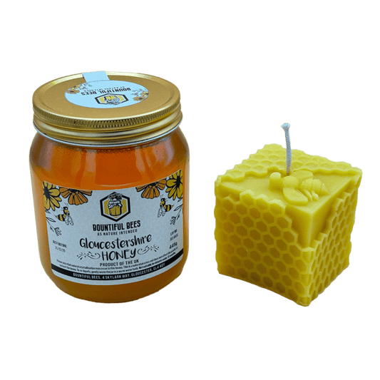 16oz Jar of Honey and Square Candle